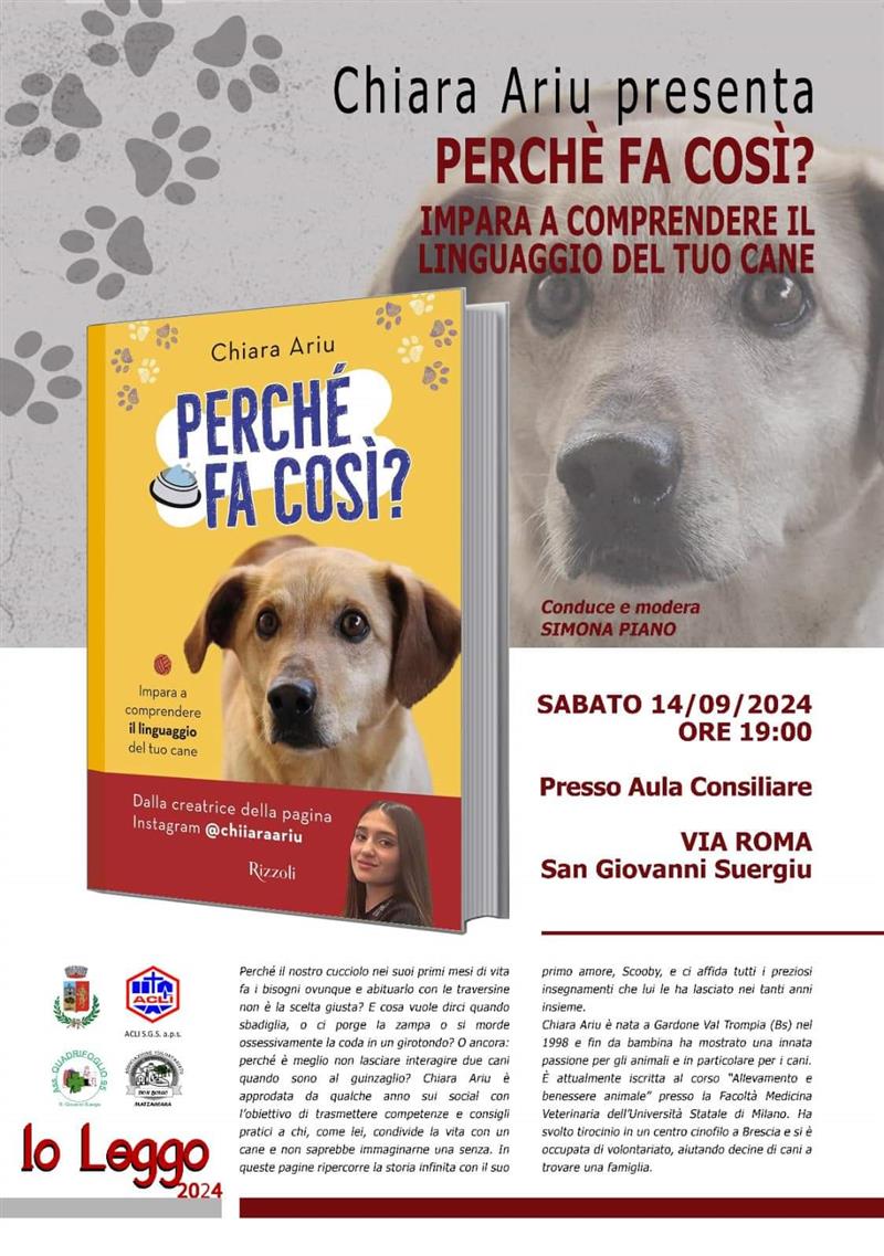 Scopri il linguaggio del tuo cane con Chiara Ariu: Presentazione di "Perché fa così?" a San Giovanni Suergiu il 14 settembre