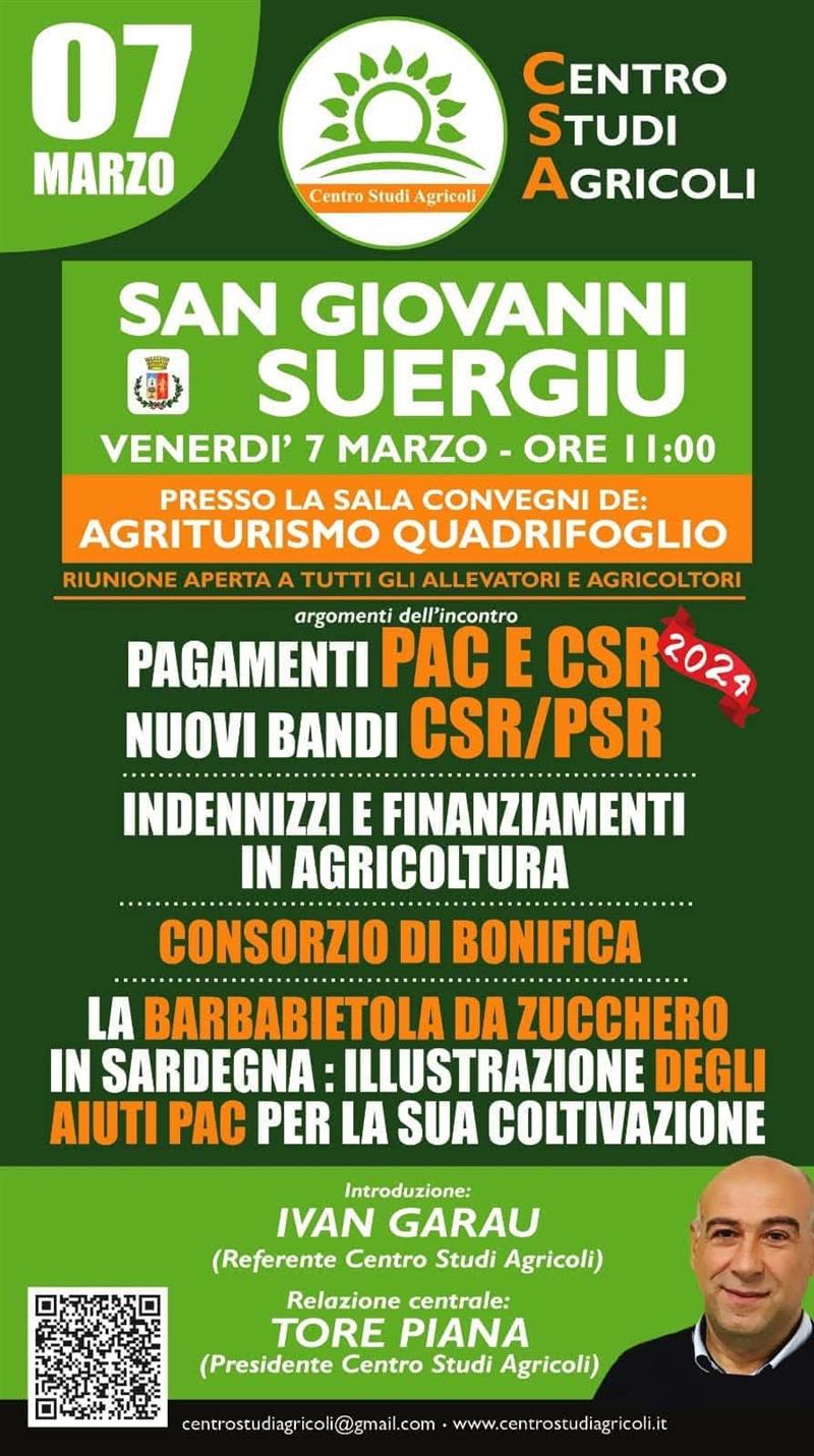 Agricoltura e finanziamenti: il Centro Studi Agricoli incontra gli agricoltori a San Giovanni Suergiu