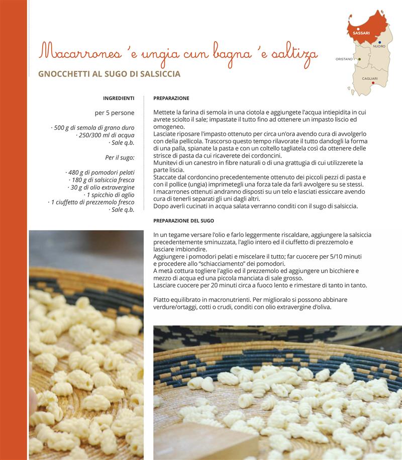 Macarrones 'e ungia cun bagna 'e saltiza GNOCCHETTI AL SUGO DI SALSICCIA