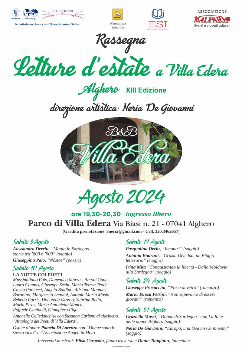 Alghero: Villa Edera ospita la tredicesima edizione di 'Letture d’estate' - Un viaggio tra libri, musica e cultura